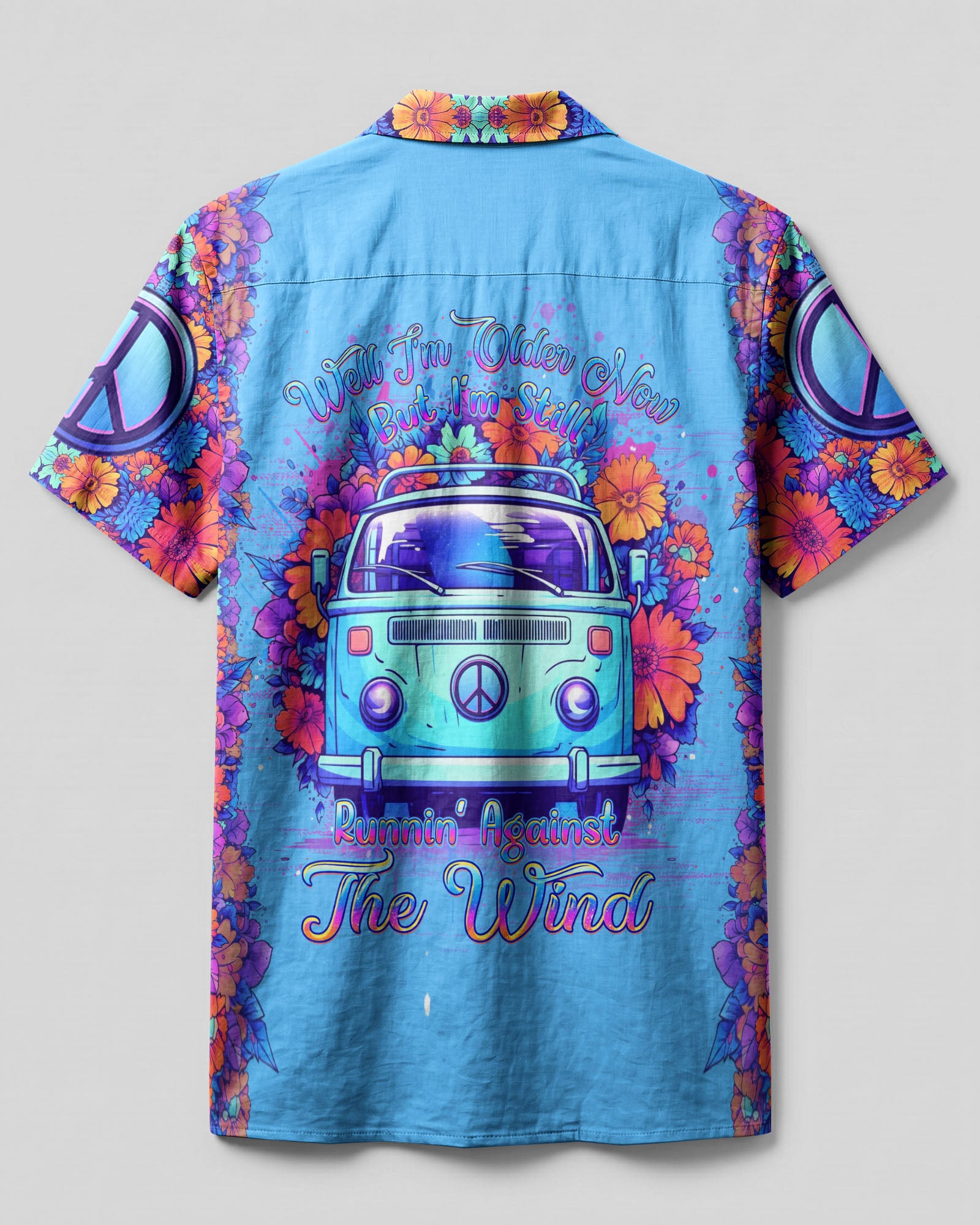 Running Against The Wind Camp Shirt Back view of the Running Against The Wind Camp Shirt showcasing the colorful floral pattern and relaxed fit.