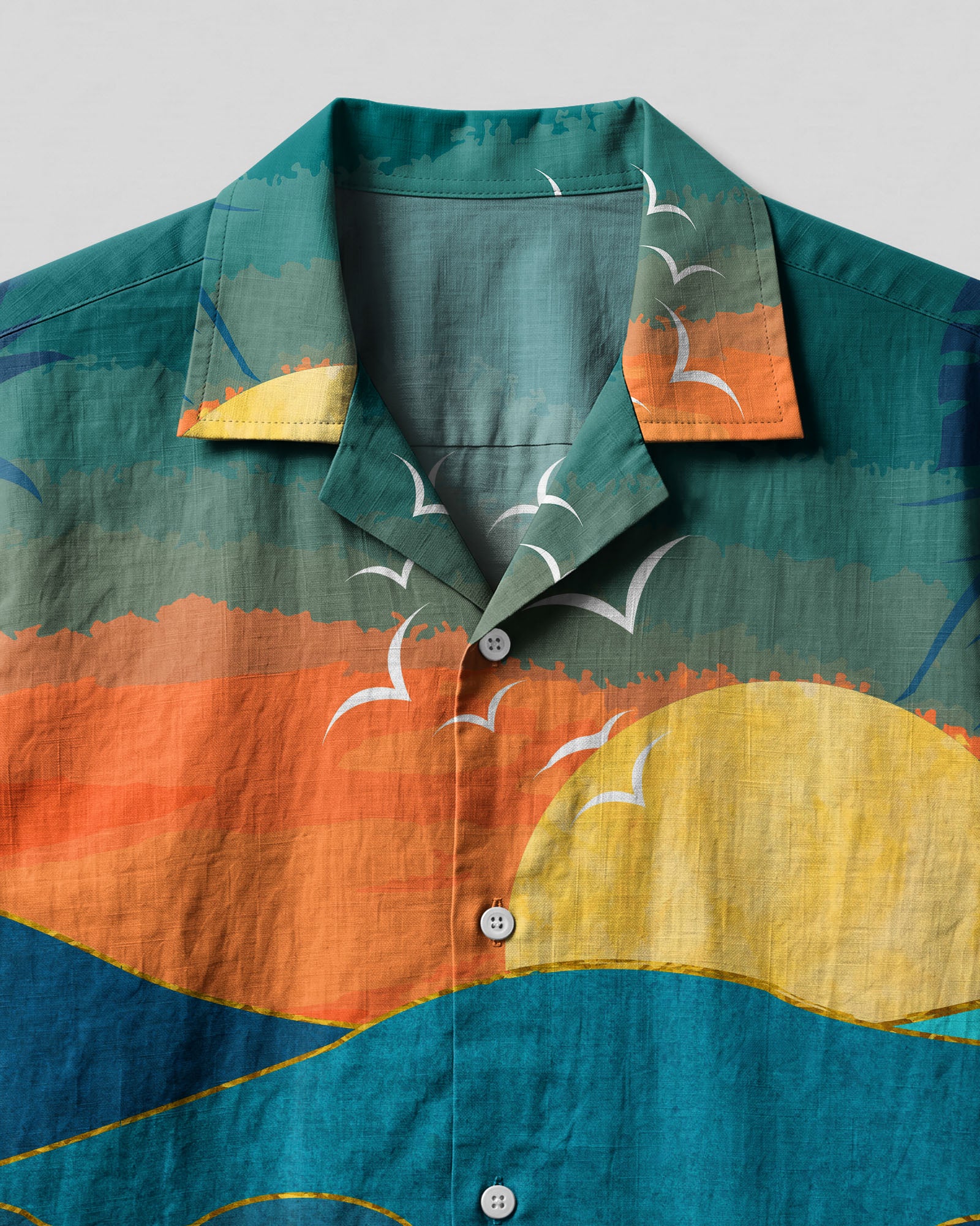 Sandy Toes Sunkissed Nose Camp Shirt Close-up detail of the sandy toes sunkissed nose camp shirt's fabric texture and intricate graphic elements.