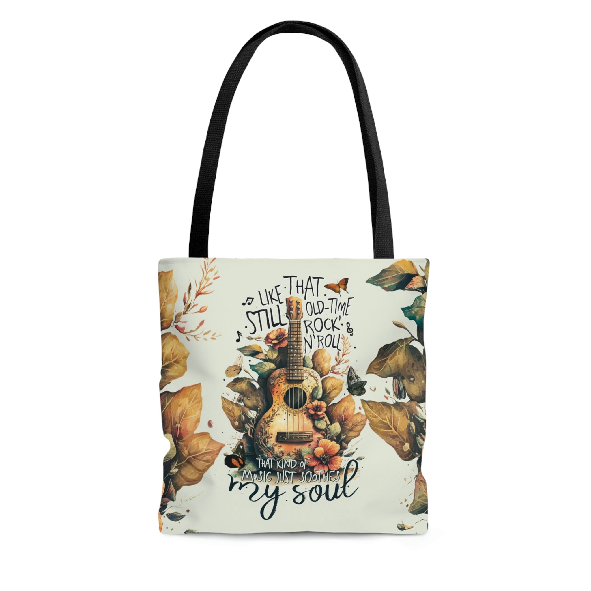 Music Just Soothes My Soul Tote Bag Lifestyle shot of the music just soothes my soul tote bag being carried by a woman in casual attire.