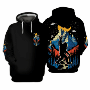 Front view of the Bigfoot Mountain Night Hawaiian Shirt showcasing vibrant mountain graphics.