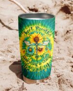 Front view of the Just Breathe Dragonfly Floral Swirl Tumbler featuring vibrant colors and floral designs.