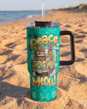 PEACE LOVE AND MEOW CATS TUMBLER