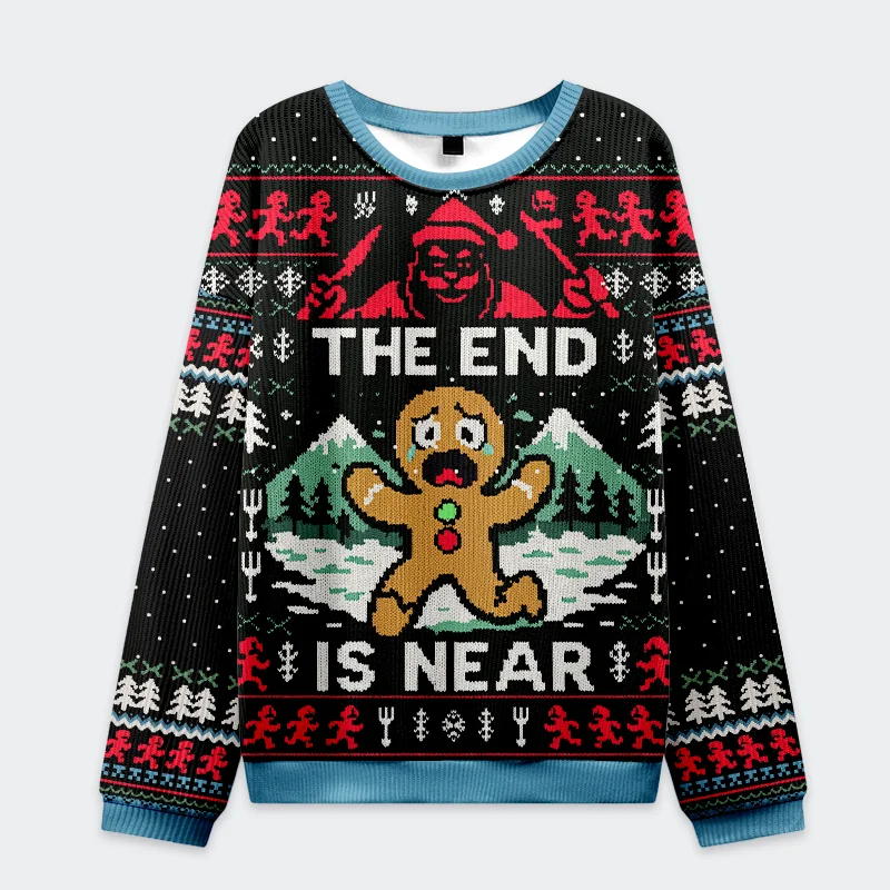 Gingerbread Man Disaster Is Coming Sweatshirt Front view of the gingerbread man disaster is coming sweatshirt featuring colorful Christmas design and playful graphics.