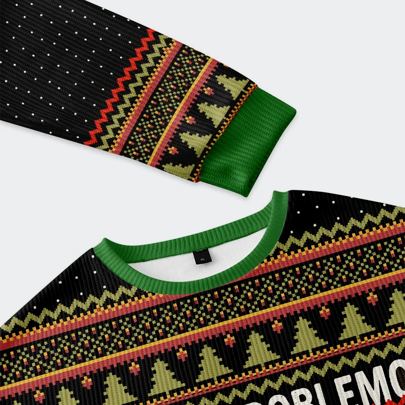 Funny Christmas Tree Sweatshirt | Comfy Holiday Style Close-up detail of the funny Christmas tree sweatshirt's vibrant print, highlighting the quirky tree character and text.