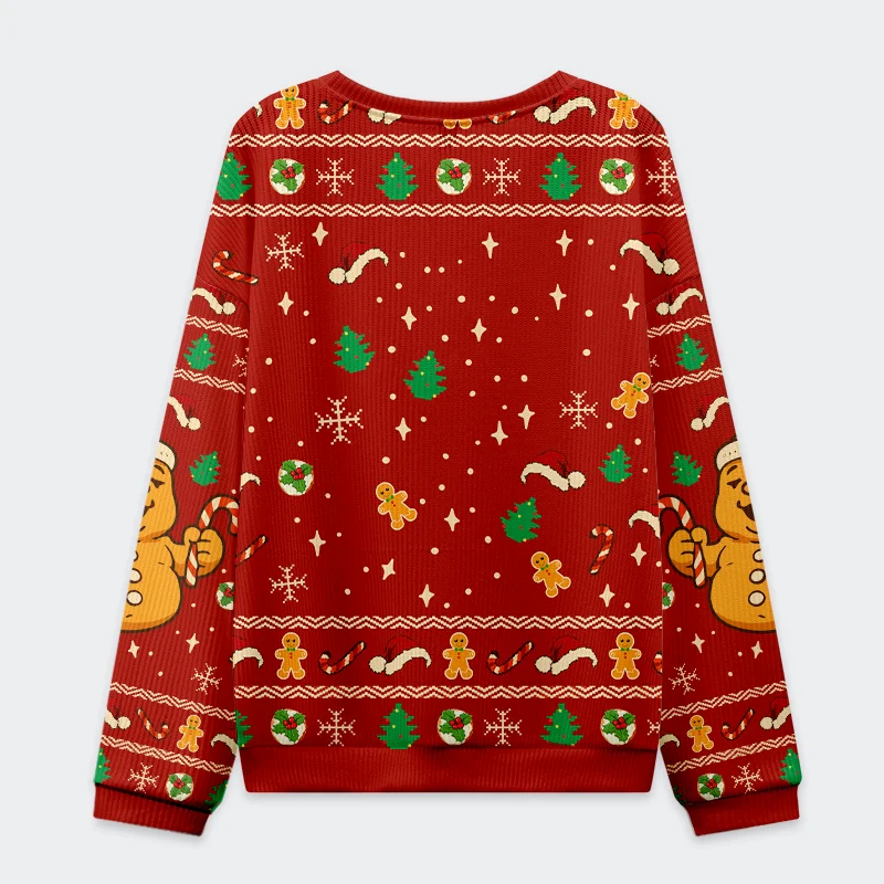 Official Cookie Taste Tester Christmas Ugly Sweatshirt Back view of the cozy red sweatshirt designed for official cookie taste testers, showcasing a fun holiday pattern.