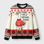 Front view of the serious goose fuzzy Christmas sweatshirt featuring a whimsical goose in a red sweater.