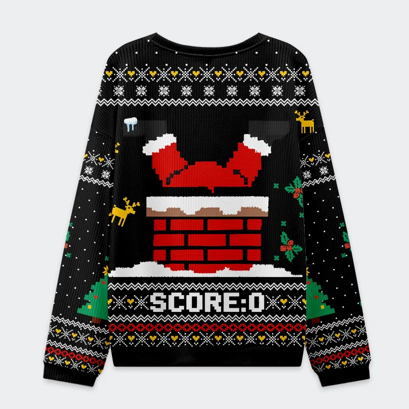 Santa Claus Fell Into The Chimney Sweatshirt Back of the Santa Claus fell into the chimney sweatshirt, showcasing its cozy fit and playful holiday graphics.