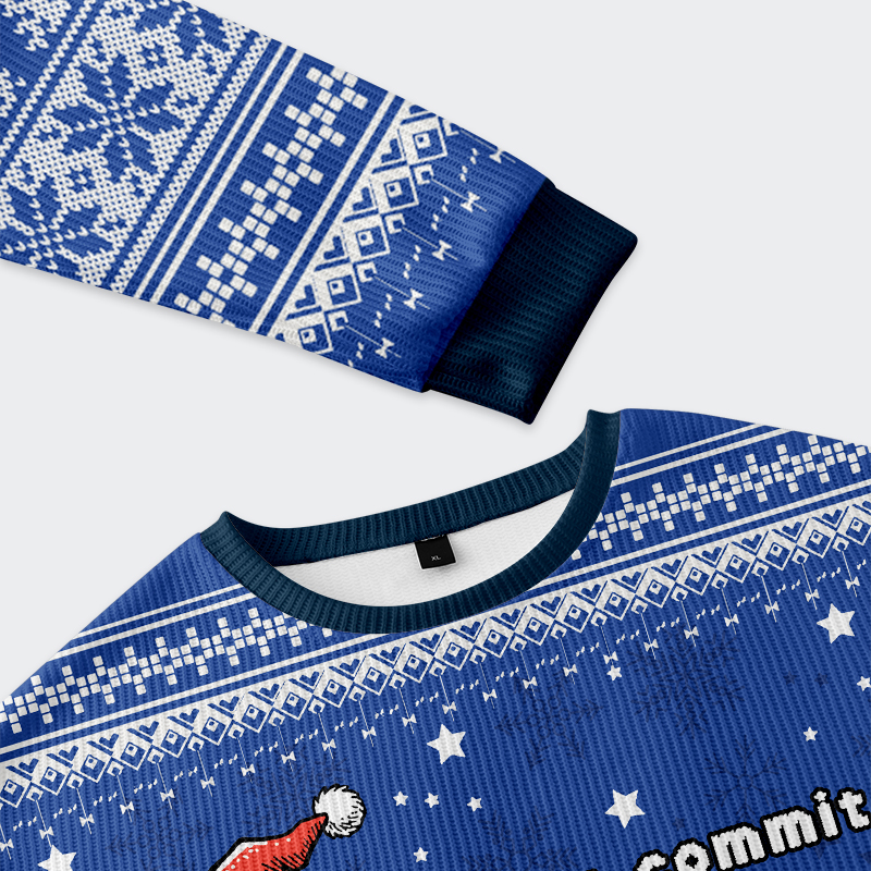 Off to Commit Some Christmas Tomfoolery Sweatshirt Close-up detail of the Christmas sweatshirt's vibrant print, highlighting the fun frog and 'Off to commit some Christmas tomf