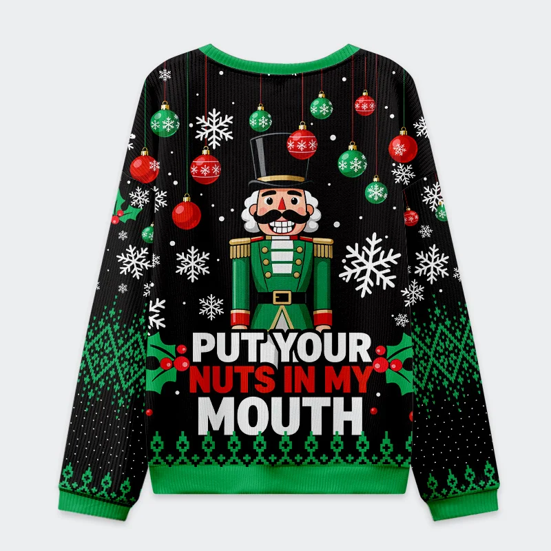 Nutcracker Funny Christmas Ugly Sweatshirt Back view of the nutcracker funny christmas ugly sweatshirt showcasing a classic black base with colorful accents.