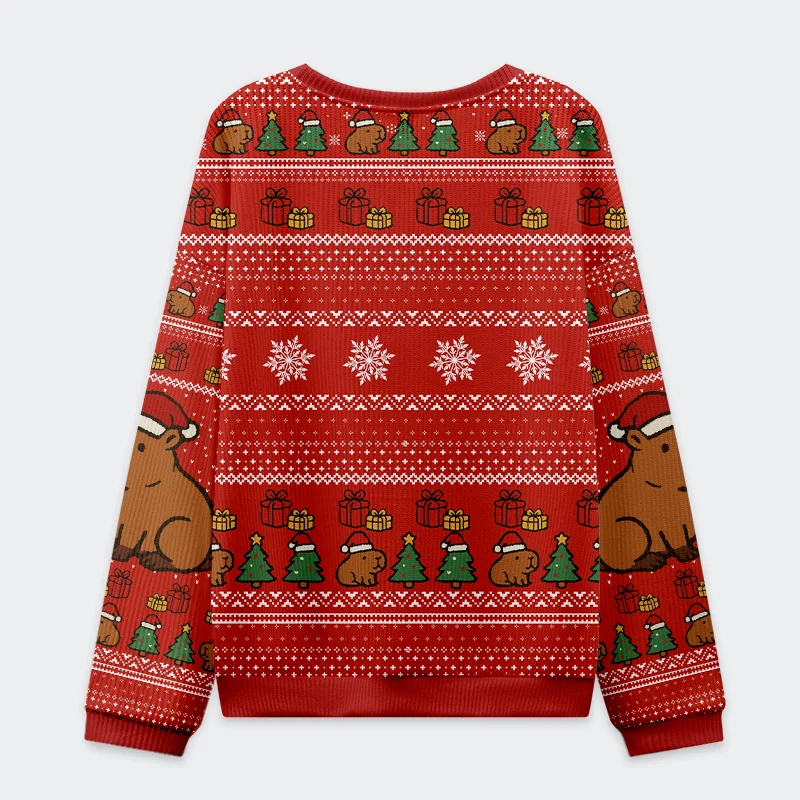 Capybara Celebration Christmas Ugly Sweatshirt Back view of the capybara celebration christmas ugly sweatshirt showing a cozy fit and vibrant holiday-themed patterns.