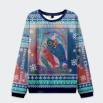 Front view of the ukiyoe rabbit ride carp streamer sweatshirt featuring vibrant colors and festive patterns.