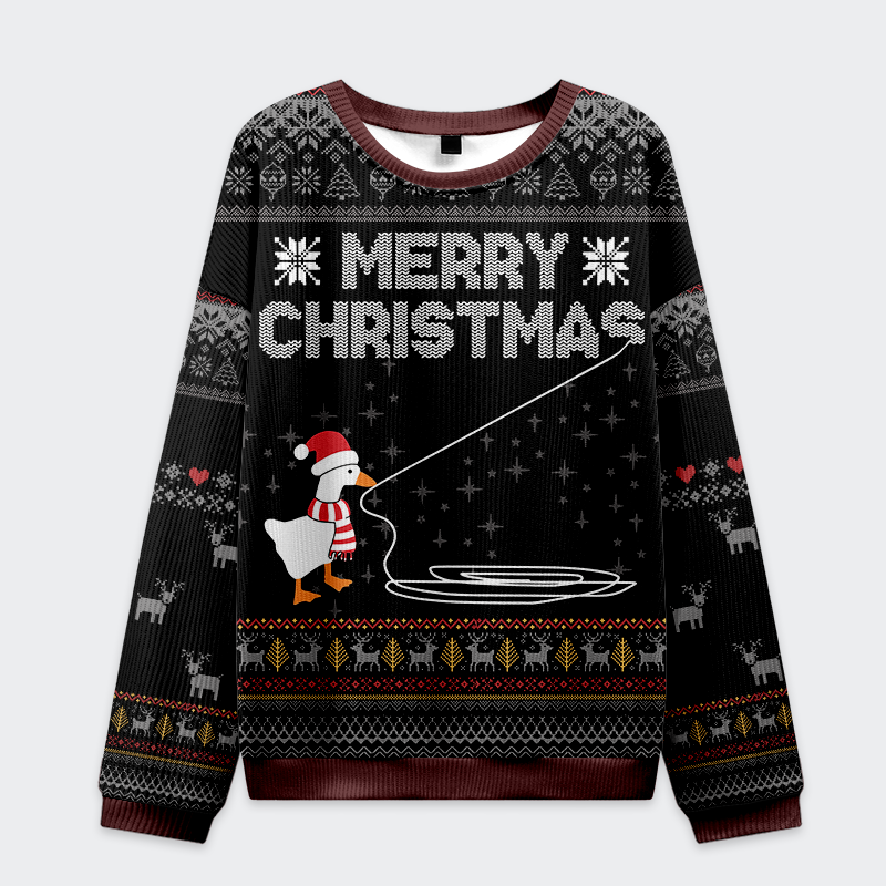 Goose Pulling Out Its Wool Christmas Ugly Sweatshirt Goose pulling out its wool Christmas ugly sweatshirt in black, featuring a festive design with a cheerful goose.