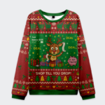 Front view of the RIP Savings broke for the holidays sweatshirt, featuring a festive reindeer design in red and green.