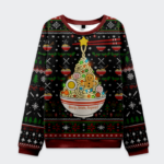 Front view of the black holiday sweatshirt featuring 'Slurp, Smile, Repeat' design with festive noodles and gingerbread.