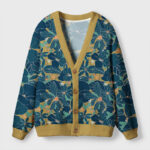 Blooming flowers cardigan sweater in blue with floral design, featuring a cozy front view and button closure.