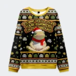 Front view of the Christmas frogs drive away humans sweatshirt, featuring a festive frog design with vibrant colors.