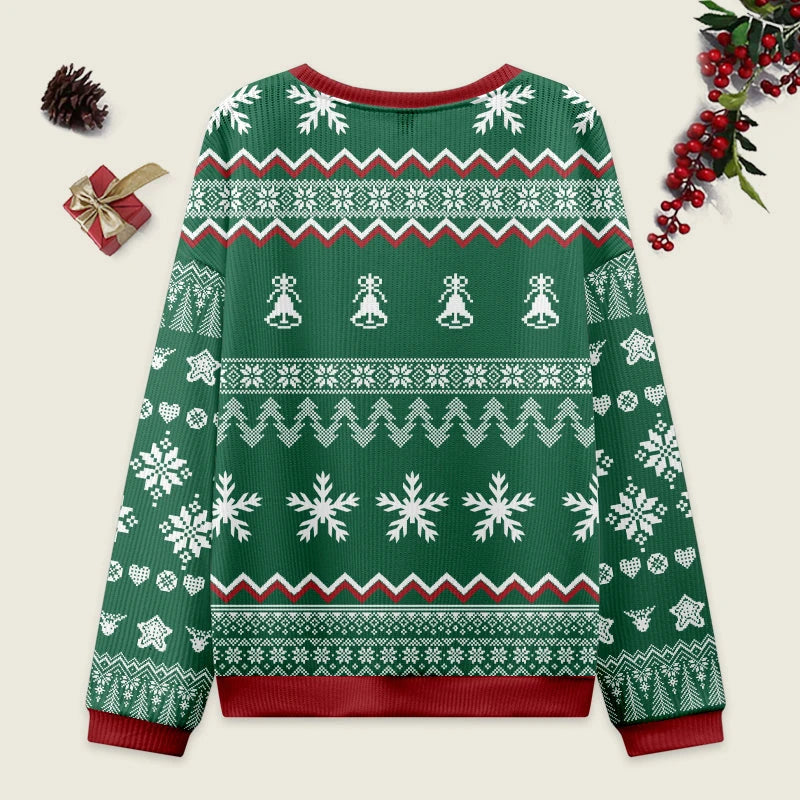 Christmas Tree Japanese Green Ugly Sweatshirt Detail shot highlighting the vibrant Japanese art design on the Christmas tree Japanese green ugly sweatshirt.