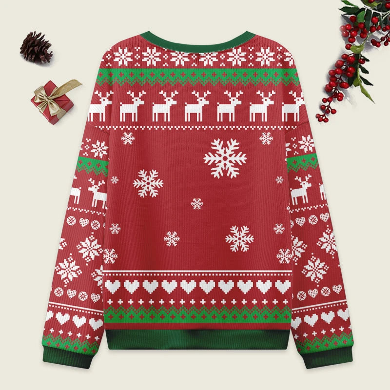 Rice Ball Japanese Red Christmas Ugly Sweatshirt Back view of the rice ball Japanese red Christmas ugly sweatshirt showcasing intricate patterns and vibrant colors.
