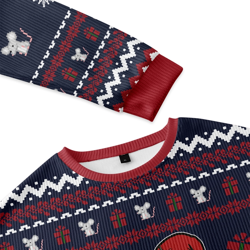 Possum Samurai Christmas Ugly Sweatshirt Lifestyle image of someone wearing the possum samurai christmas ugly sweatshirt, highlighting its cozy fit and festive vibe.