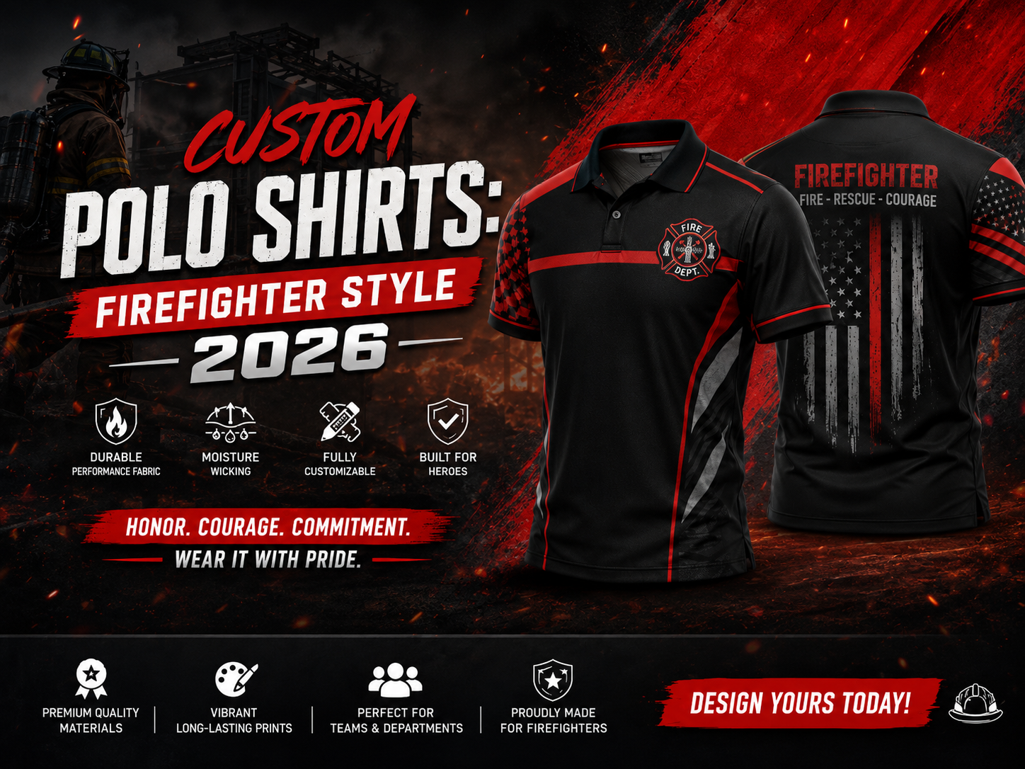 Custom Polo Shirts Firefighter Style 2026