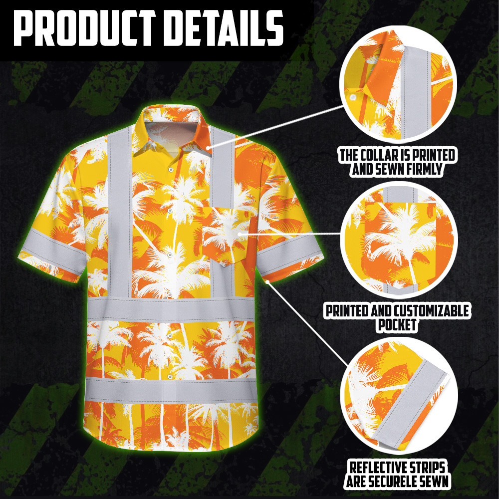 Yellow Neon Flowers Hi Vis Hawaiian Shirt Model wearing the yellow neon flowers hi vis Hawaiian shirt during a summer festival, capturing the festive vibe.