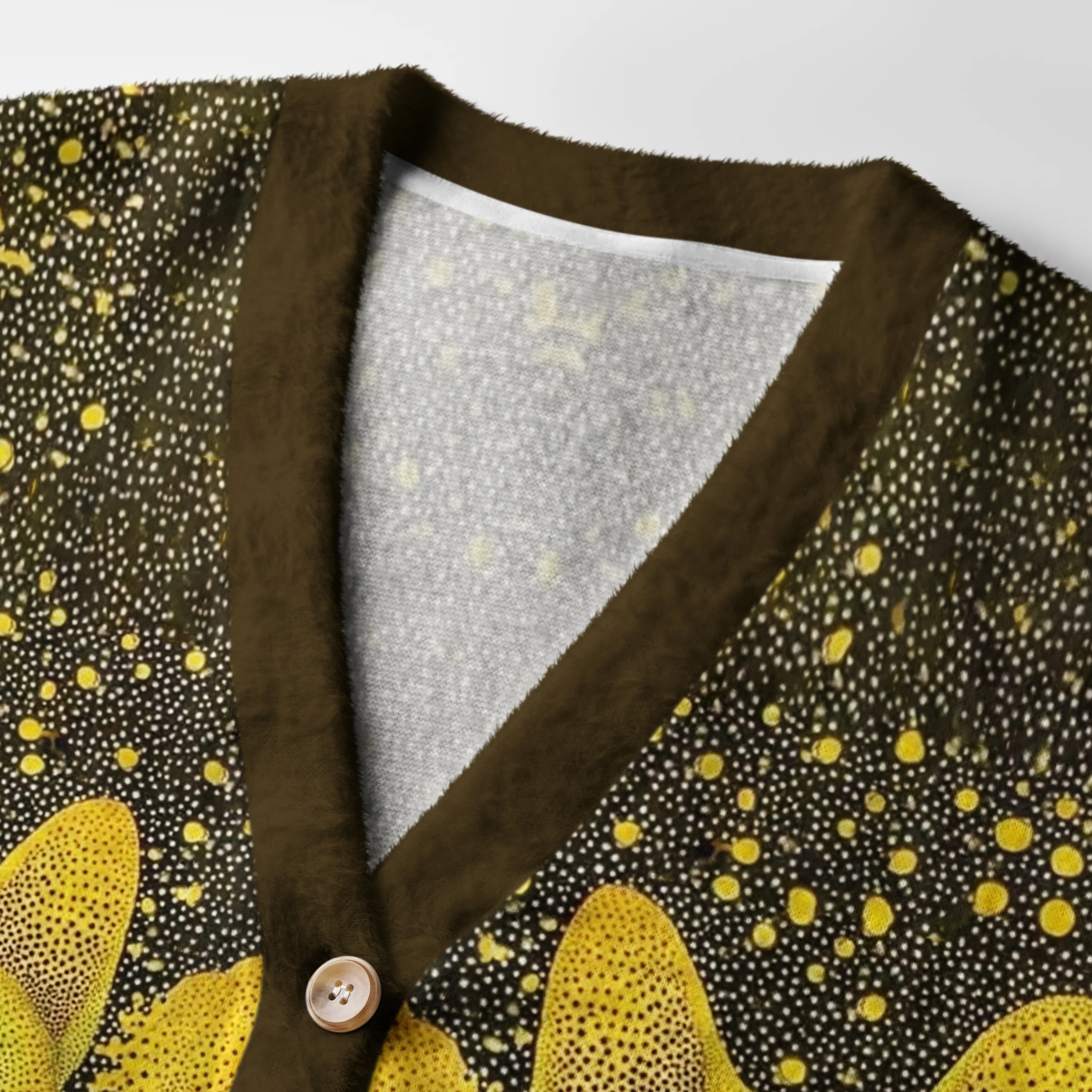 Polka Dot Cats Cardigan Sweater Close-up detail of the polka dot cats cardigan sweater, highlighting the unique dot pattern and soft fabric texture.
