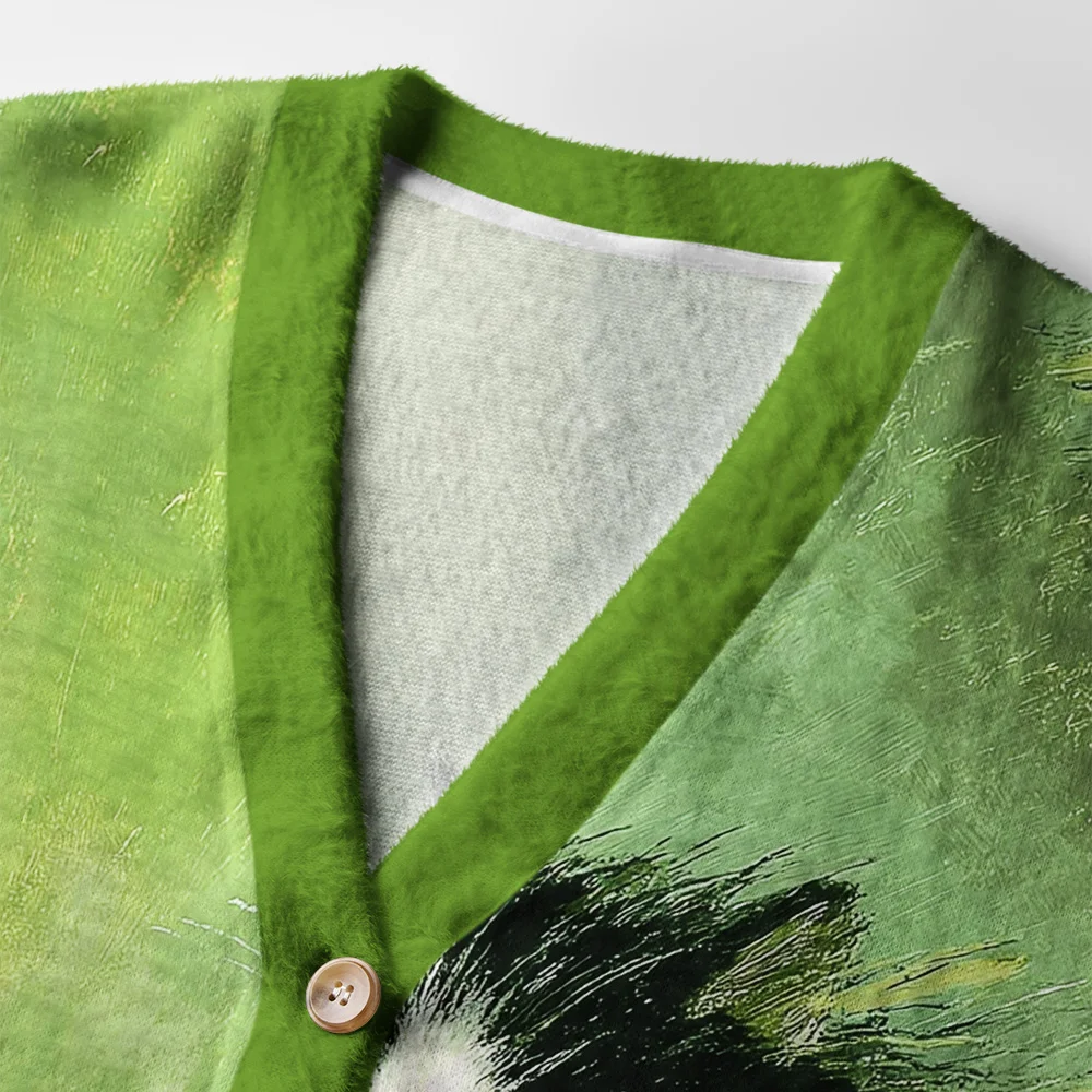 Humans Are Trained Cat Cardigan | Funny Cat Design Close-up of the humans are trained cat cardigan's buttons and soft texture, highlighting the playful cat illustration.