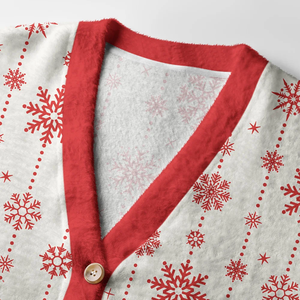 Curious Christmas Cat Cardigan Sweater Back view of the Curious Christmas Cat Cardigan Sweater showcasing the cozy fabric and playful holiday cat pattern.