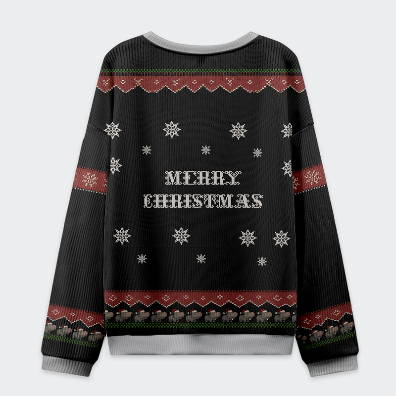I Want a Moo Deng Christmas Ugly Sweatshirt Back view of the cozy black I Want a Moo Deng Christmas Ugly Sweatshirt with a simple design and comfortable fit.