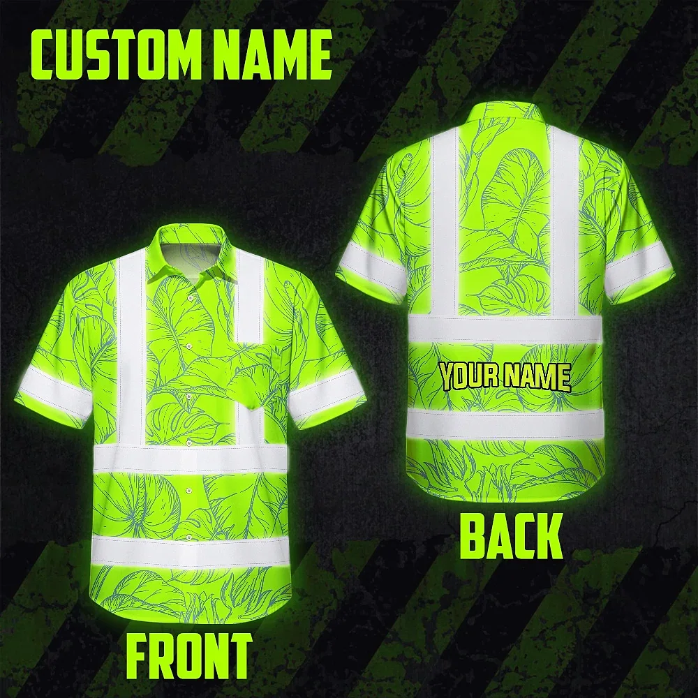 Green Neon Flowers Hawaiian Shirt Back view showcasing the vibrant green neon flowers Hawaiian shirt, personalized with your name.