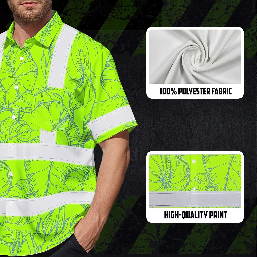 Green Neon Flowers Hawaiian Shirt Side angle of the green neon flowers Hawaiian shirt, emphasizing the bright color and stylish design.
