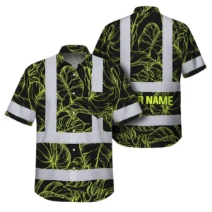 Lime neon flowers custom name shirt featuring a front view with vibrant floral design on a black background.