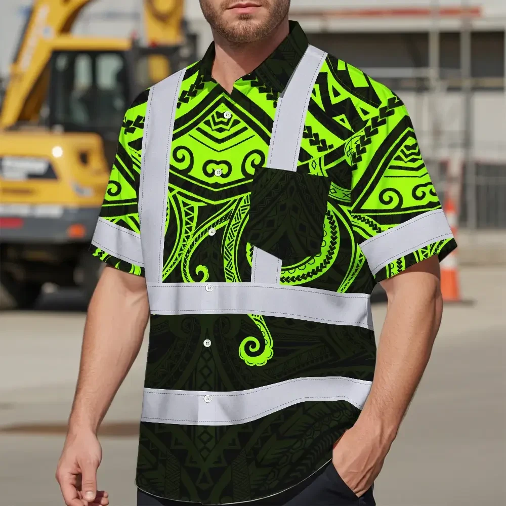 Octopus Polynesian Tribal Hawaiian Shirt Side angle of the octopus Polynesian tribal shirt emphasizing its stylish cut and bold colors.