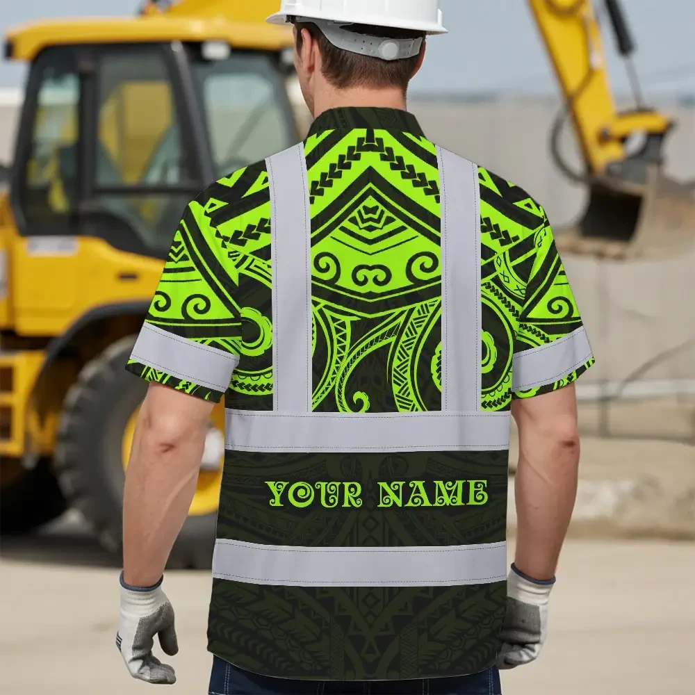 Octopus Polynesian Tribal Hawaiian Shirt Flat lay of the octopus Polynesian tribal shirt displaying its vivid green hues and tribal motifs.