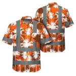 Front view of the orange neon flowers hi vis shirt showcasing vibrant floral design and reflective stripes.