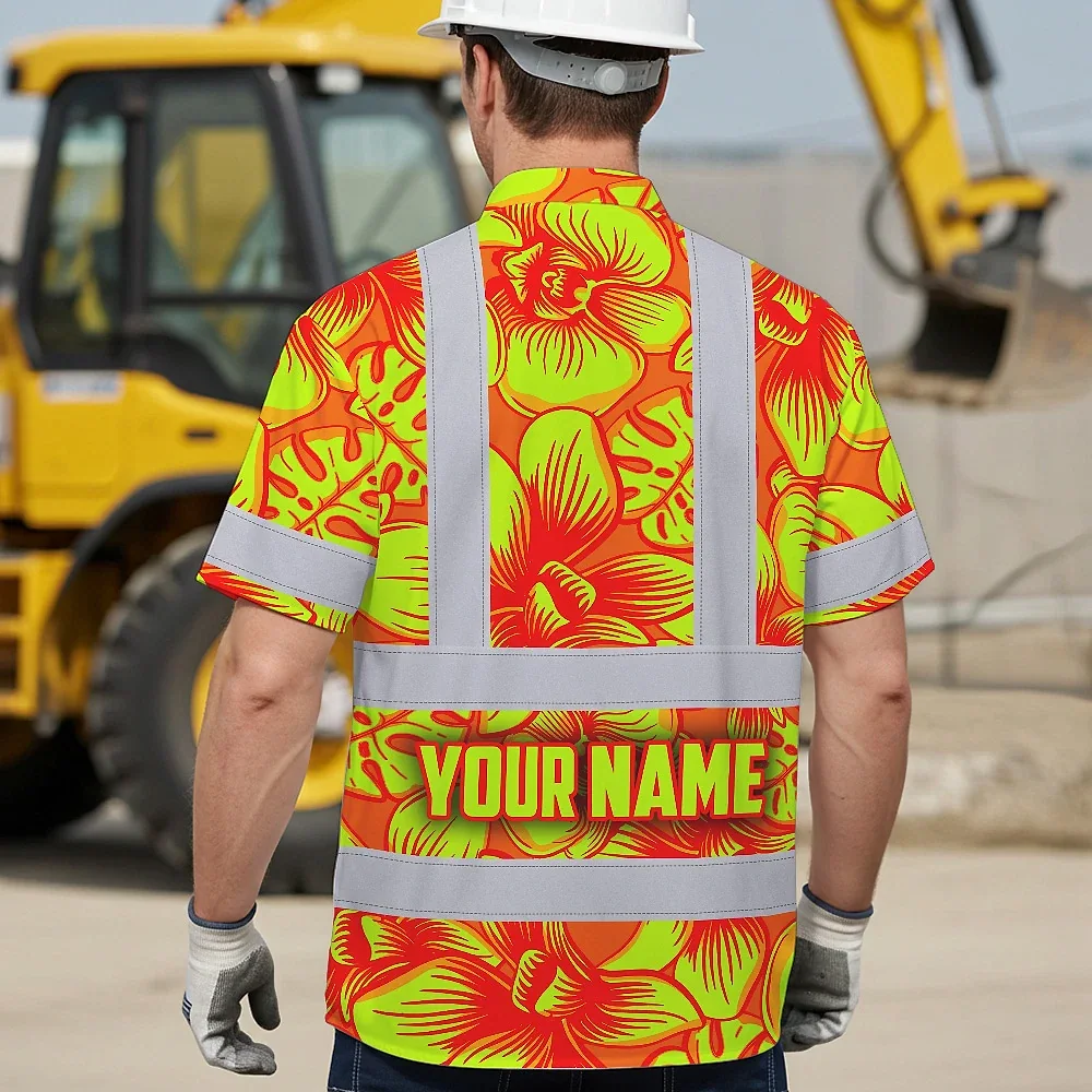 Orange Neon Yellow Orchid Hawaiian Shirt Lifestyle shot featuring the orange neon yellow orchid shirt worn at a beach party.